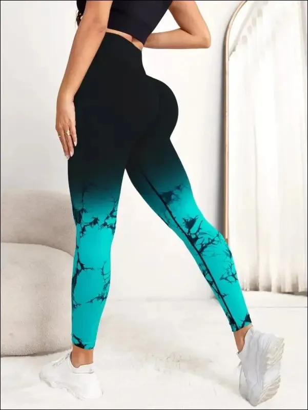 Seamless tie-dye yoga leggings for women high waist compression running gym active wear