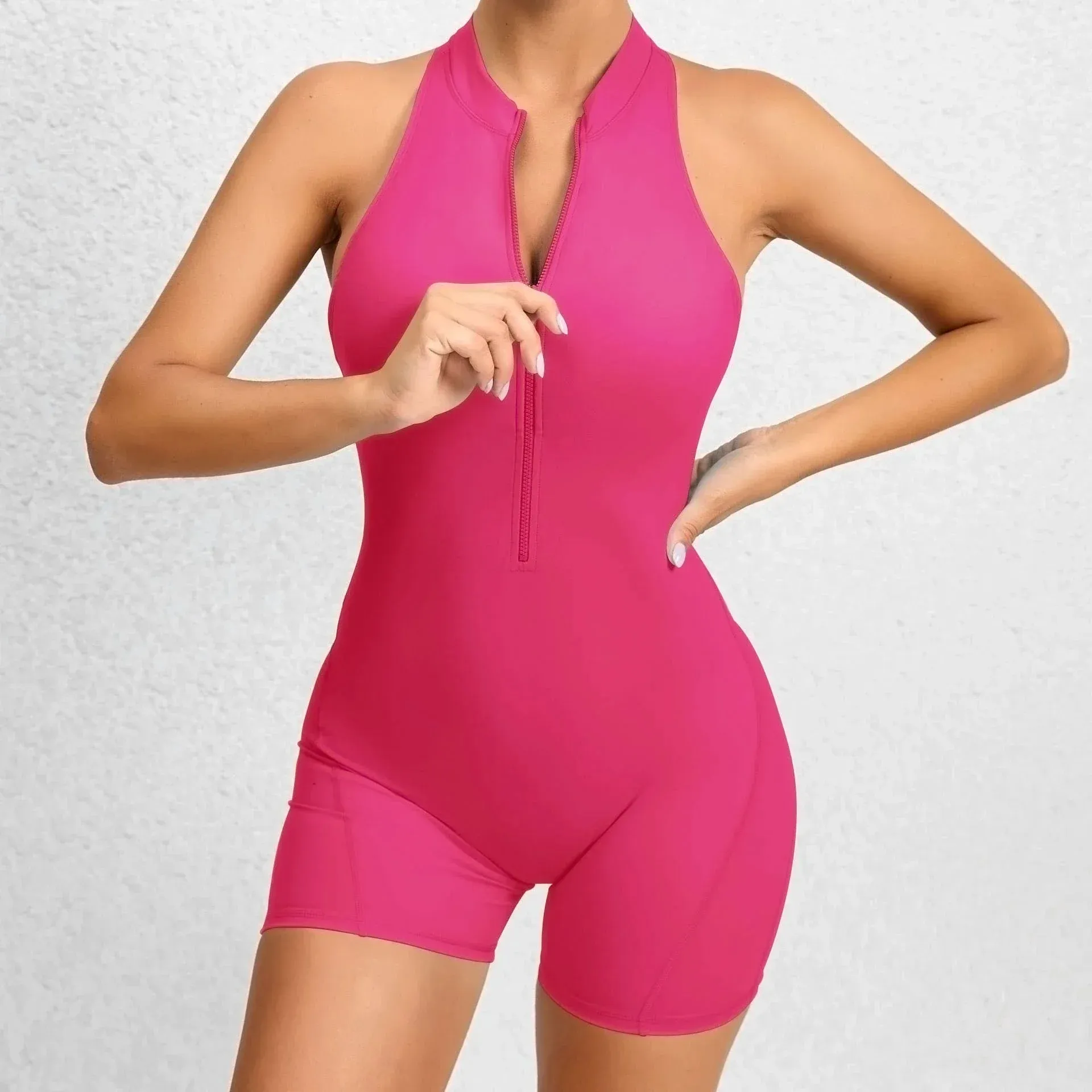 Seamless Yoga Jumpsuits One-Piece Zipper Sports Fitness Hollow Beauty Back Hip-lifting Running Training Tracksuits for Women