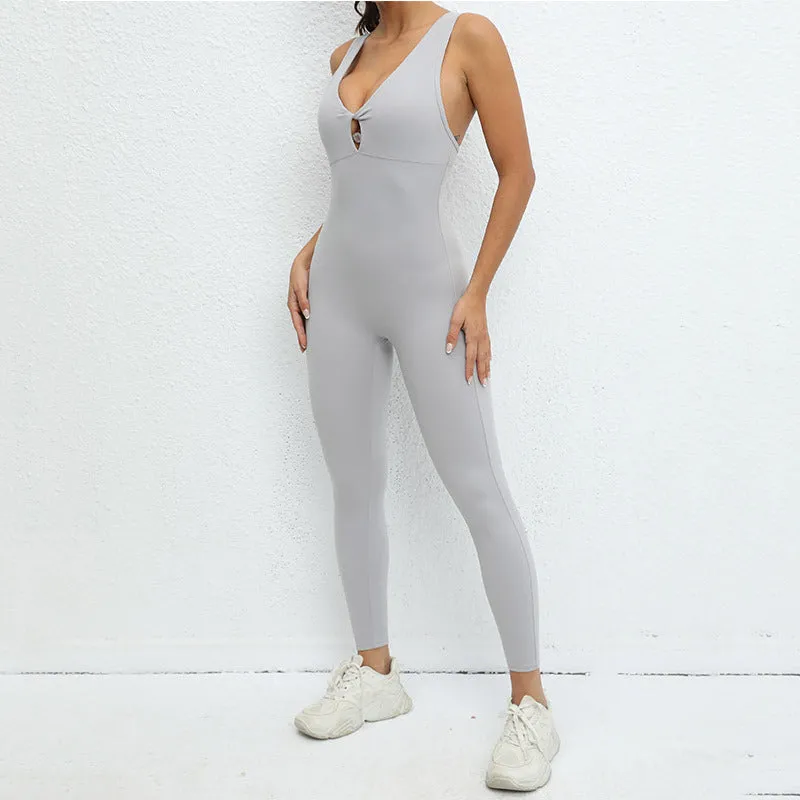Sleeveless Flare Jumpsuits Sexy Backless Bodycon Scrunch Butt Yoga Rompers Seamless Playsuit