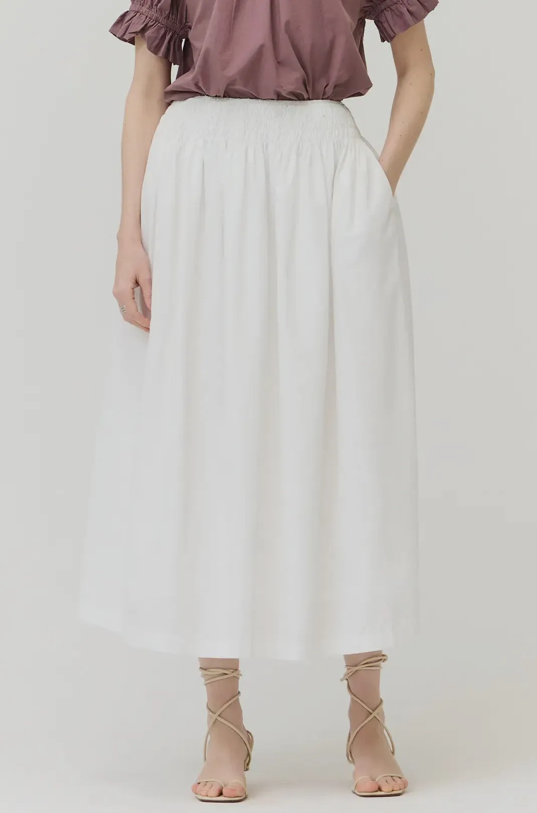 SMOCKED WAIST MIDI SKIRT 50622
