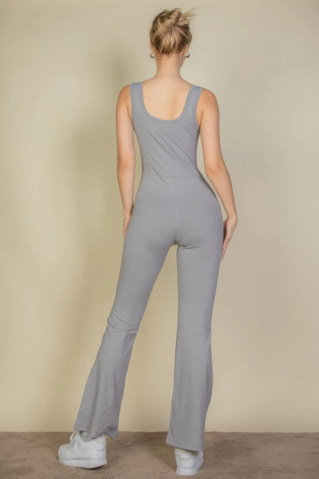 Solid Flare Leg Sports Jumpsuit