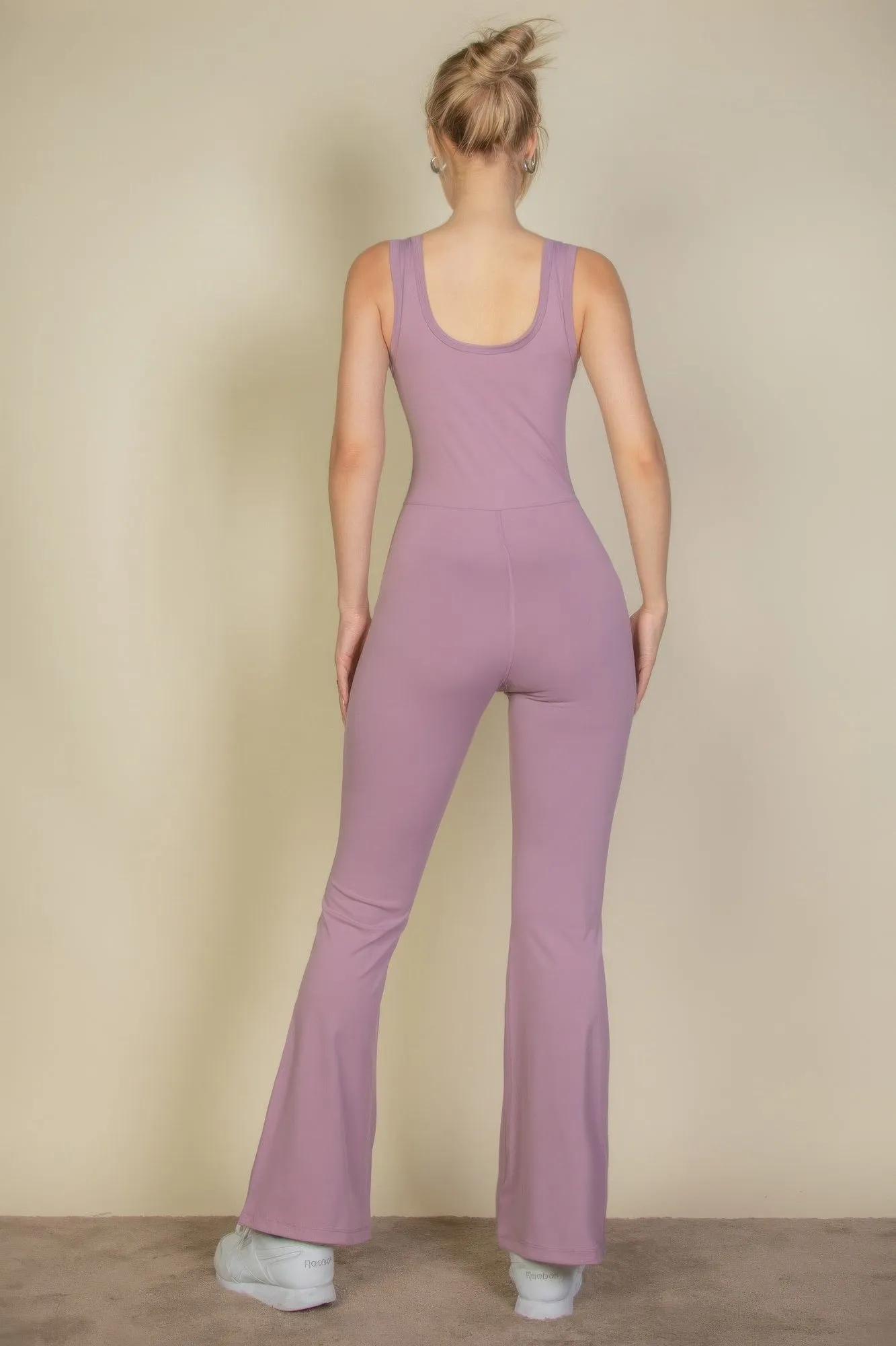 Solid Flare Leg Sports Jumpsuit