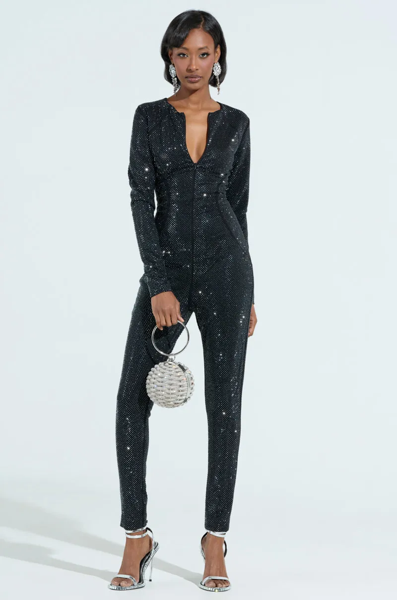 SPARKLE SPARKLE RHINESTONE LONG SLEEVE JUMPSUIT