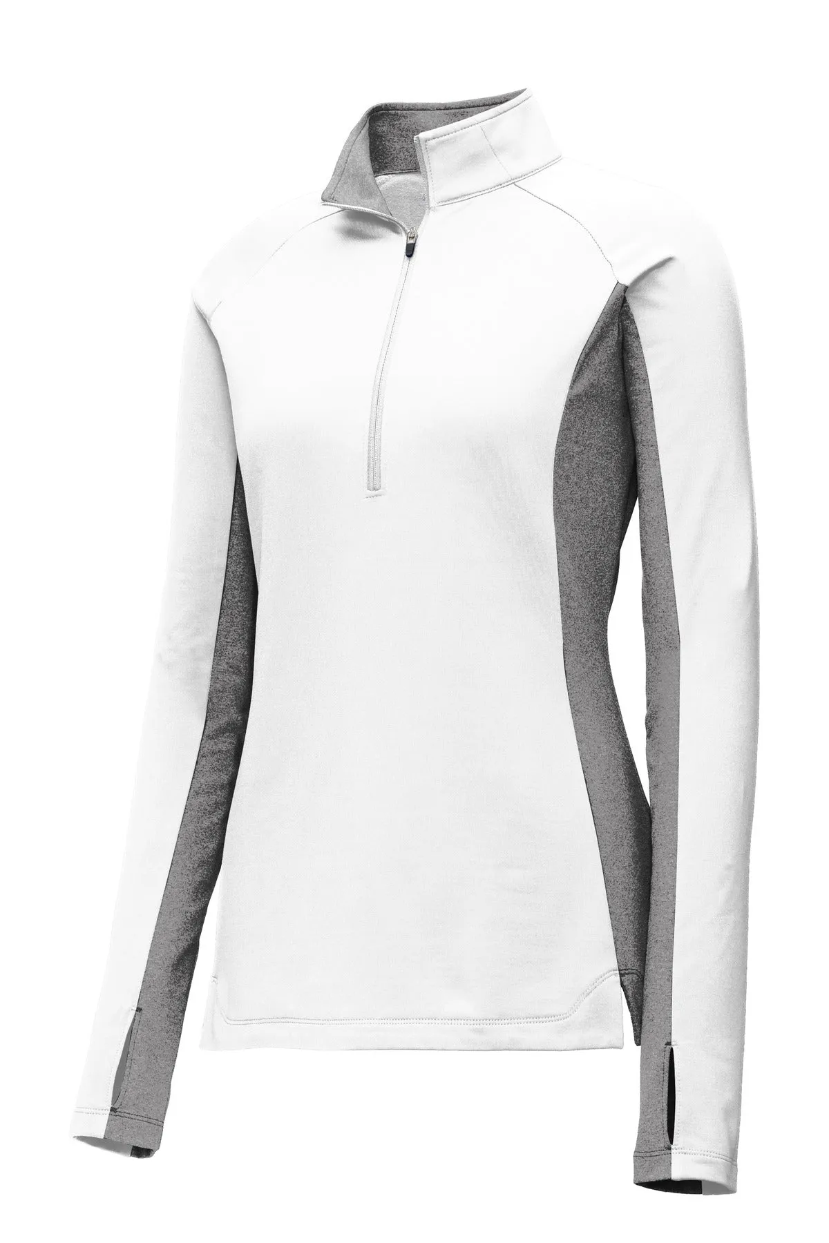 Sport-Tek Women's Sport-Wick Stretch Contrast 1/4-Zip Pullover. LST854 White/ Charcoal Grey Heather
