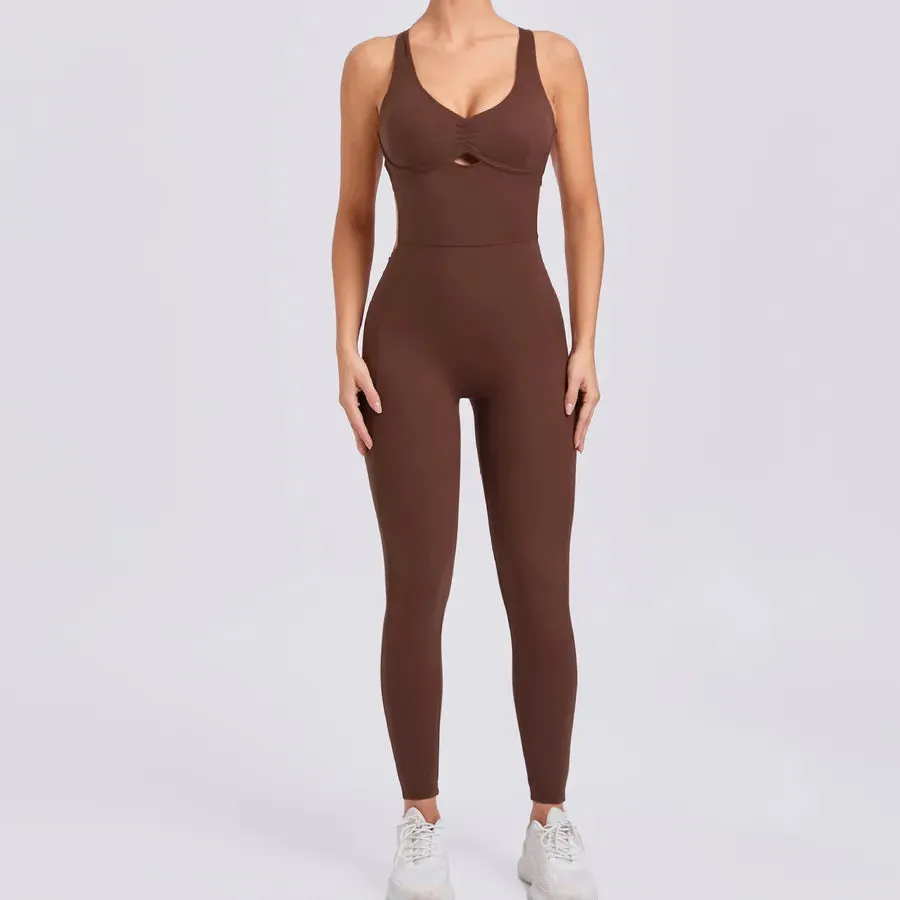 Sports Solid Color Active Sets Nylon Cotton Blend Chlorinated Fiber Jumpsuits Activewear
