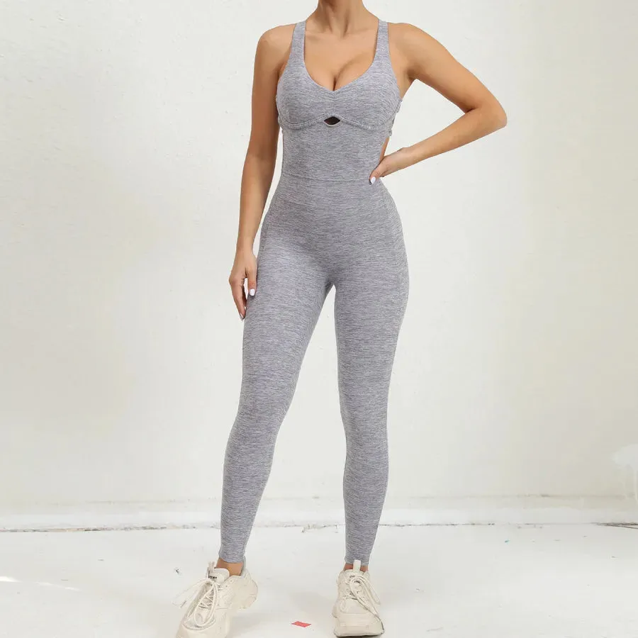 Sports Solid Color Active Sets Nylon Cotton Blend Chlorinated Fiber Jumpsuits Activewear