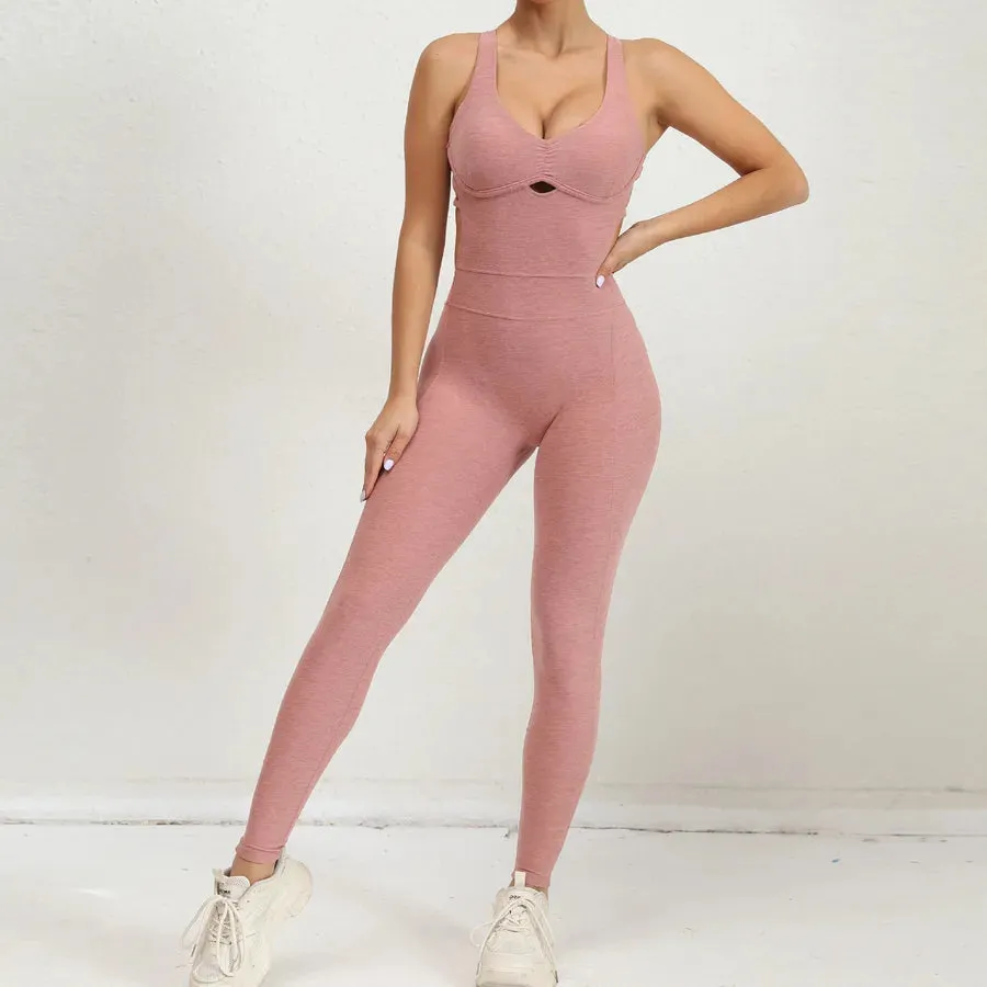 Sports Solid Color Active Sets Nylon Cotton Blend Chlorinated Fiber Jumpsuits Activewear