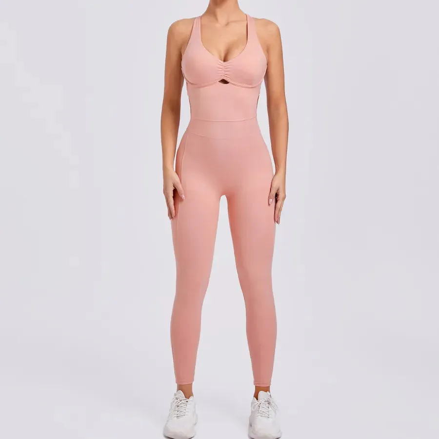 Sports Solid Color Active Sets Nylon Cotton Blend Chlorinated Fiber Jumpsuits Activewear