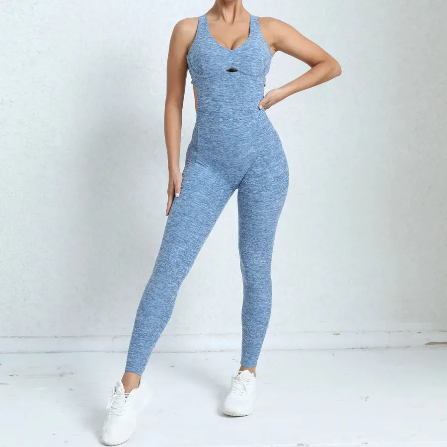 Sports Solid Color Active Sets Nylon Cotton Blend Chlorinated Fiber Jumpsuits Activewear