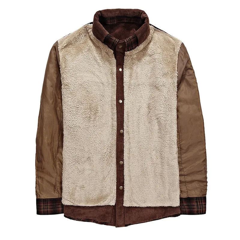 Spring and autumn Jacket Men - Warm Fleece Jackets Coats Pure Cotton Plaid Jacket