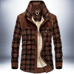 Spring and autumn Jacket Men - Warm Fleece Jackets Coats Pure Cotton Plaid Jacket