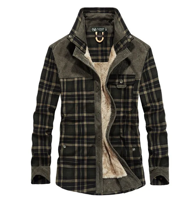 Spring and autumn Jacket Men - Warm Fleece Jackets Coats Pure Cotton Plaid Jacket