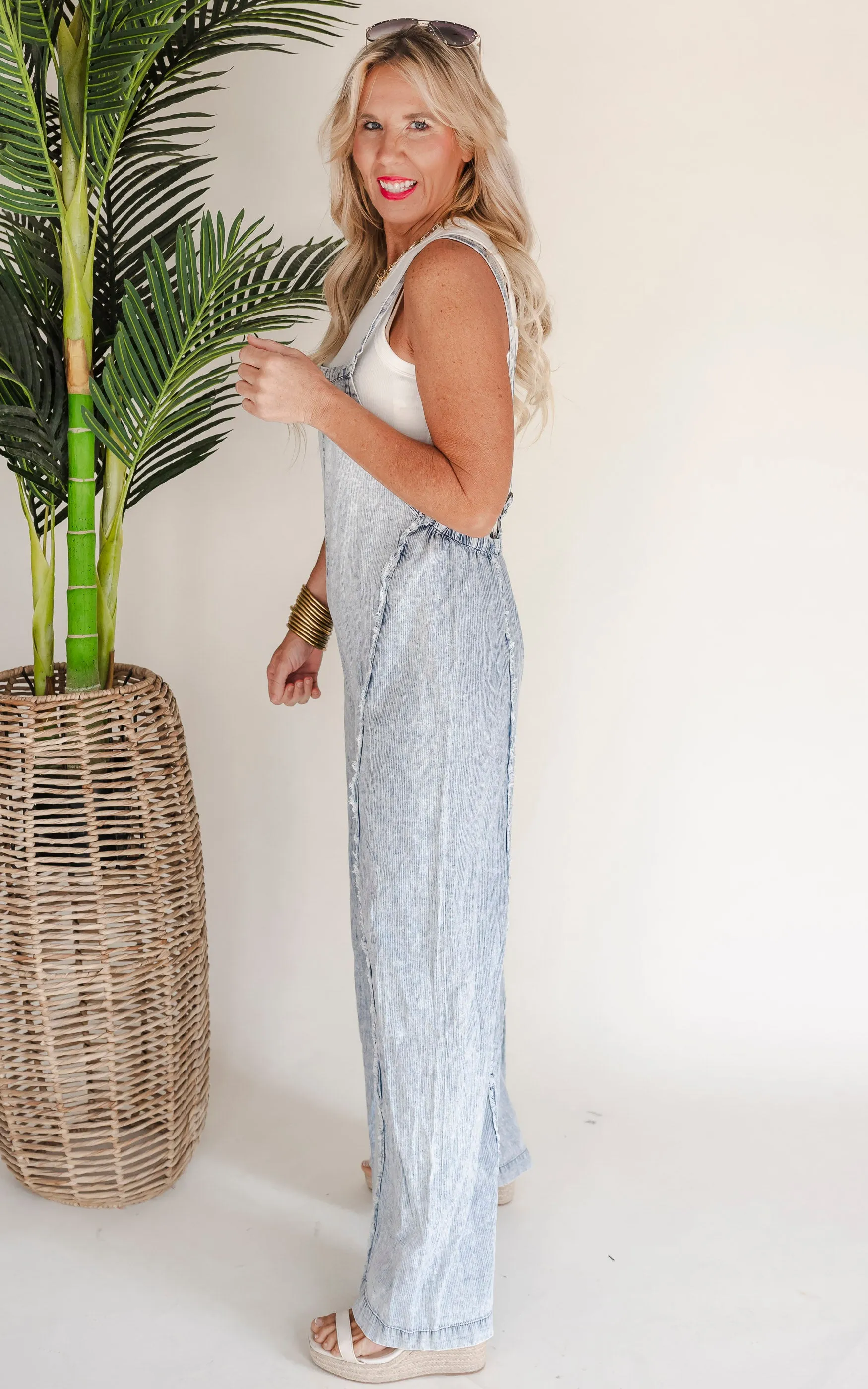 Stone Washed Pinstripe Jumpsuit - Final Sale
