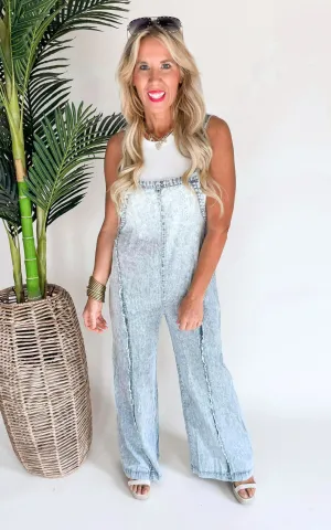 Stone Washed Pinstripe Jumpsuit - Final Sale