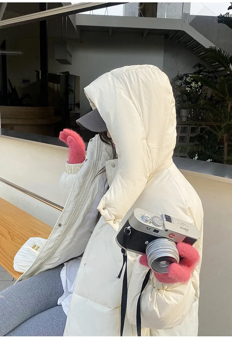 Stylish Full-Zip Women's Puffer Coat with Removable Hood and Padded Sleeves