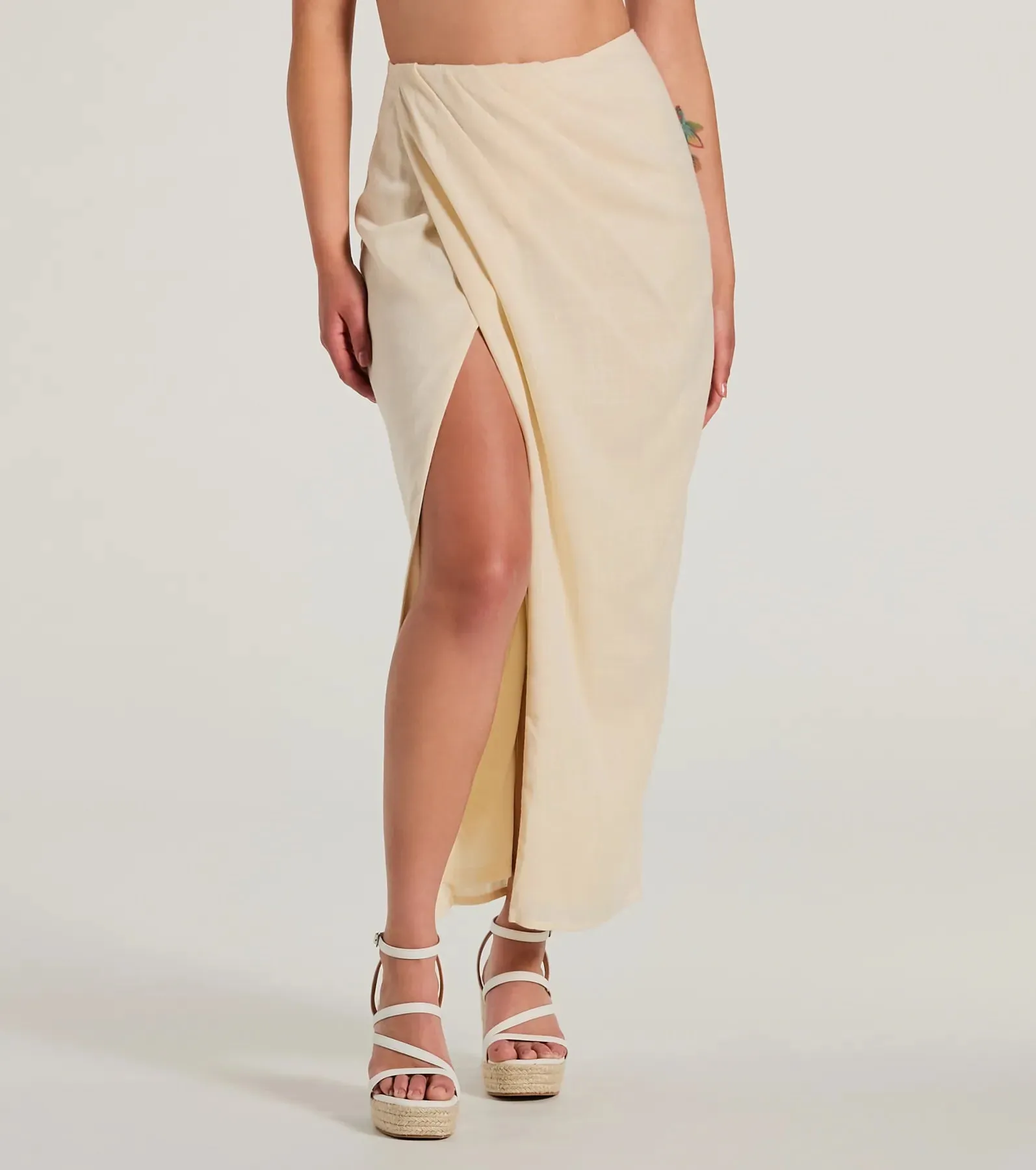 Summer Chic High-Rise Wrap-Slit Midi Skirt
