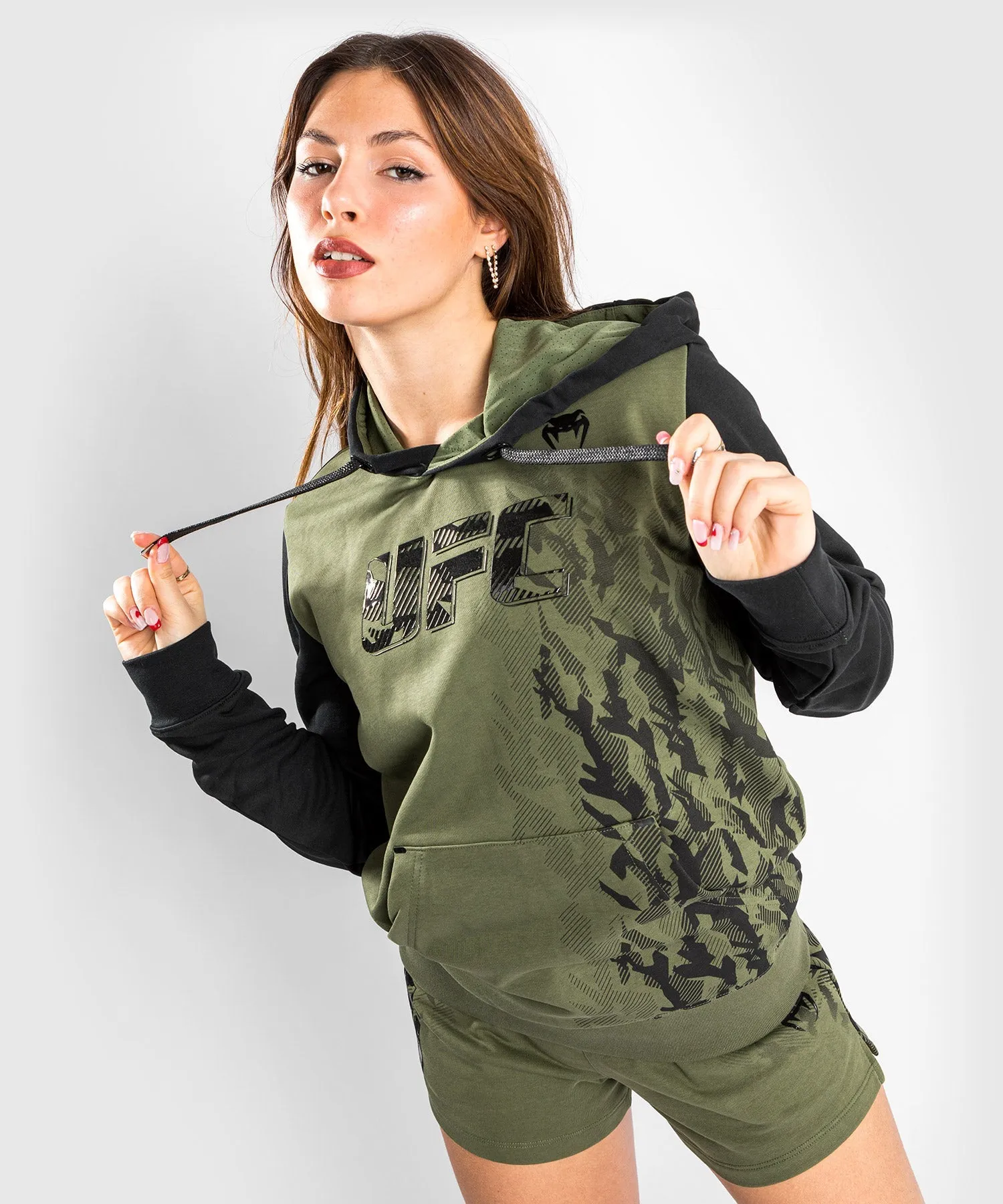 Sweatshirt à Capuche Femme UFC Venum Authentic Fight Week - Kaki