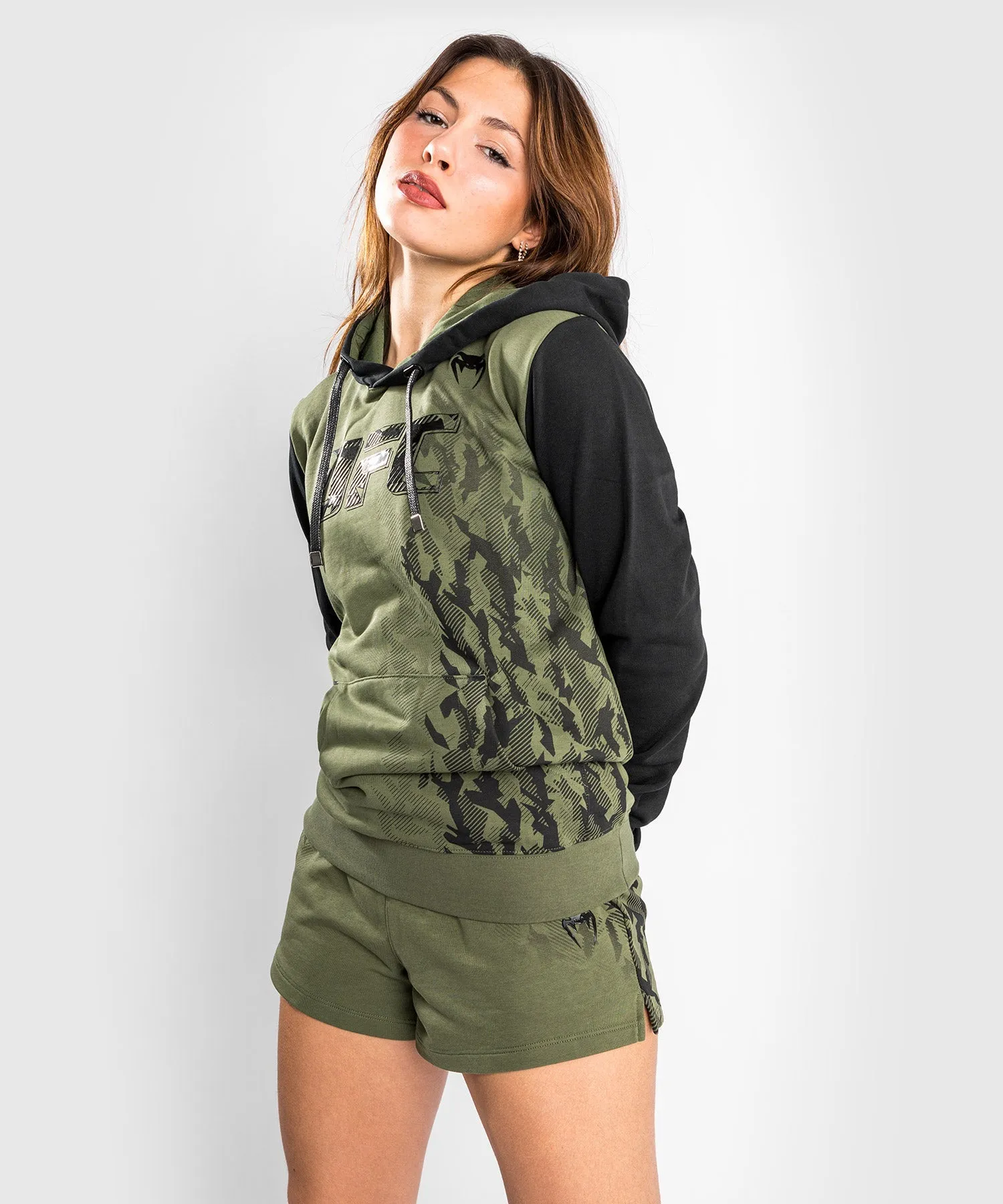 Sweatshirt à Capuche Femme UFC Venum Authentic Fight Week - Kaki