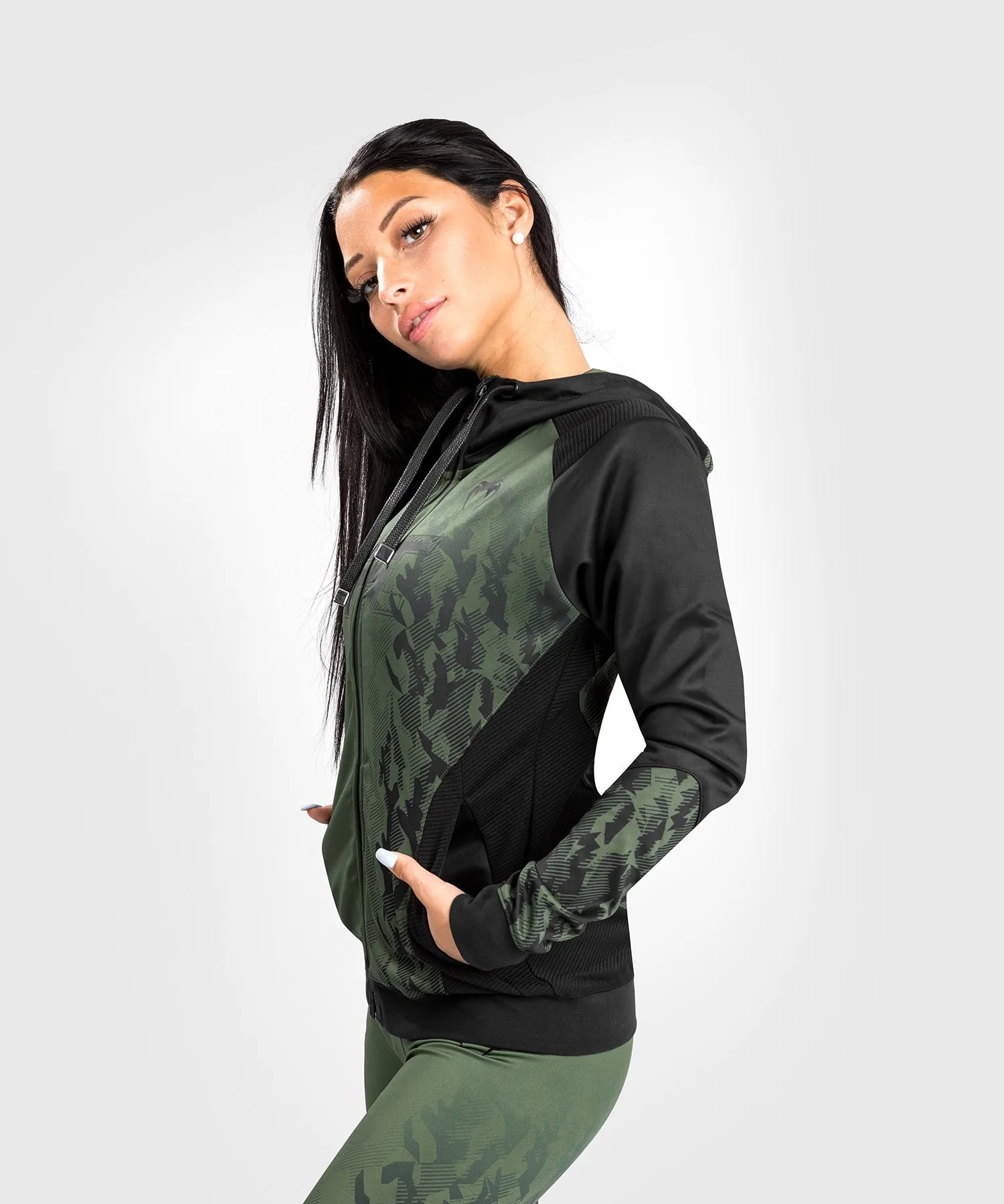 Sweatshirt Zippé Femme UFC Venum Authentic Fight Week - Kaki
