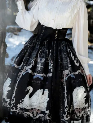 Sweet Lolita SK Dress Swan Pattern Ruffles Polyester Back Lolita Skirts