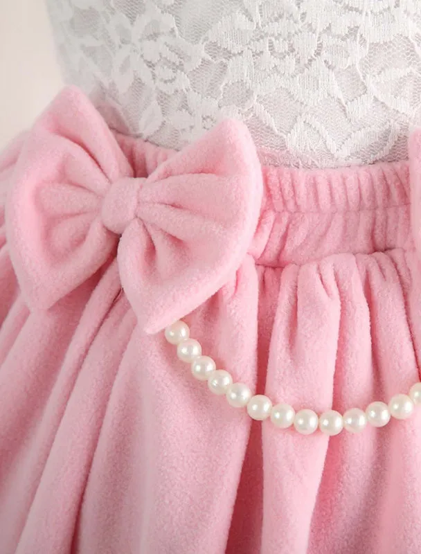 Sweet Pink Short Lolita Skirt with Whtie Trim Bows Pears