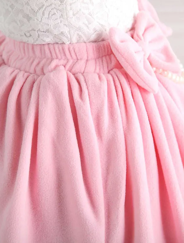 Sweet Pink Short Lolita Skirt with Whtie Trim Bows Pears