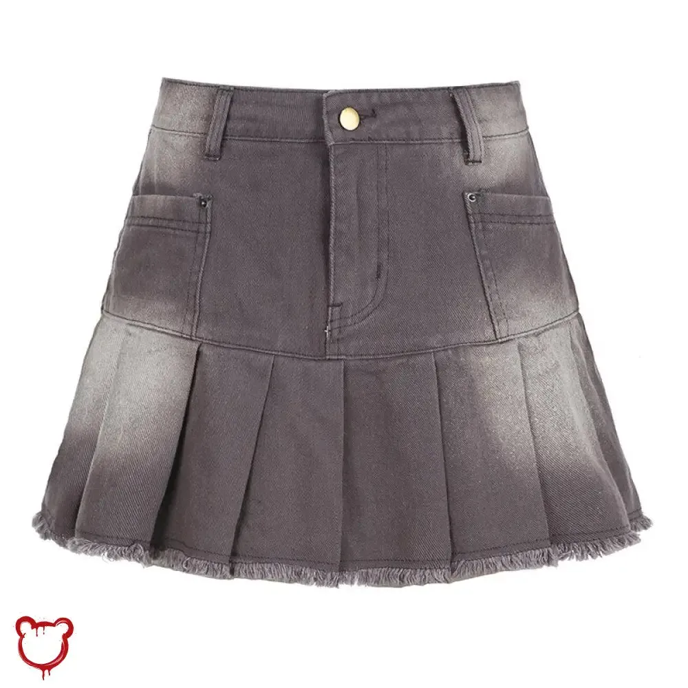 Tassel Denim Skirt: Grey/Brown, High Waist