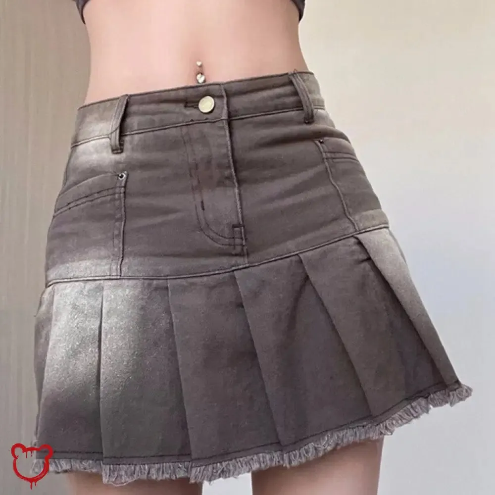 Tassel Denim Skirt: Grey/Brown, High Waist