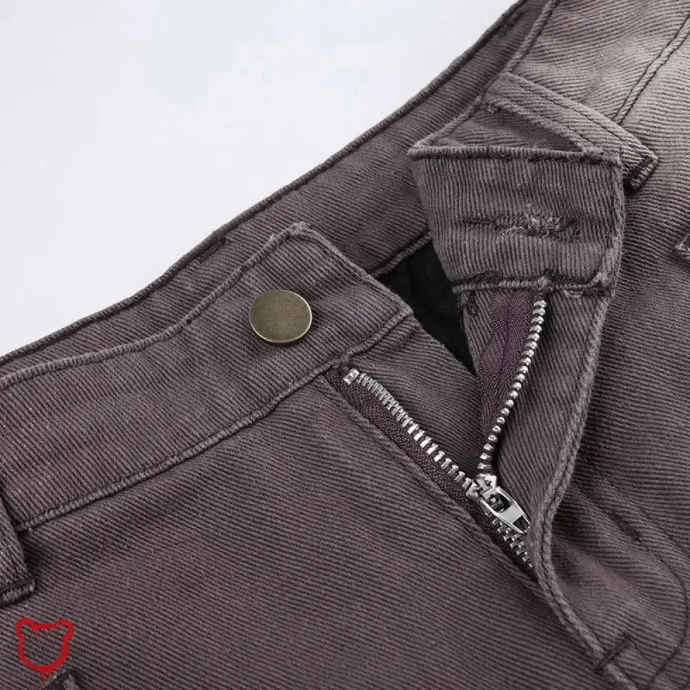 Tassel Denim Skirt: Grey/Brown, High Waist