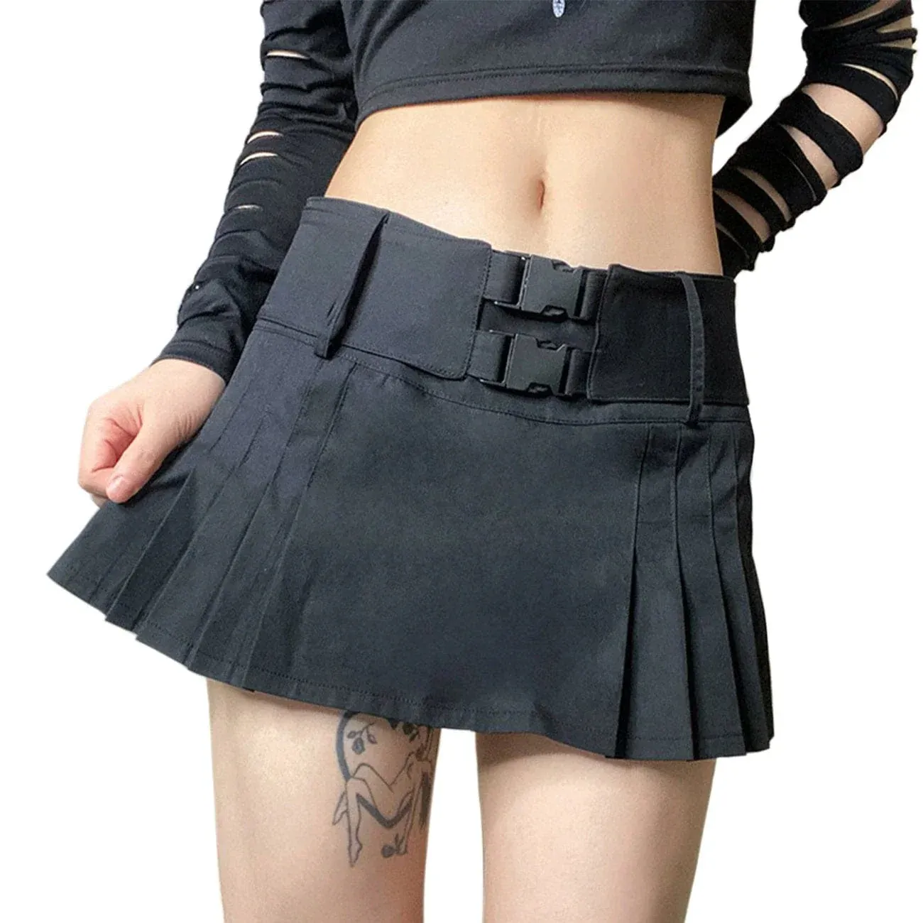 Techwear High Waist Buckle Cropped Skirt