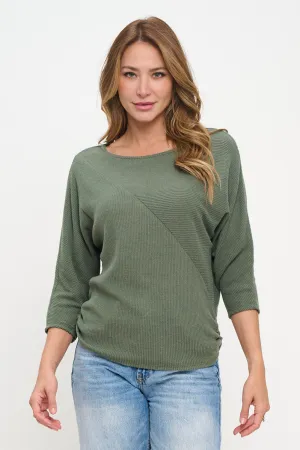 TEXTURED BELLA RIB BRUSHED FUNNEL NECK DOLMAN TOP