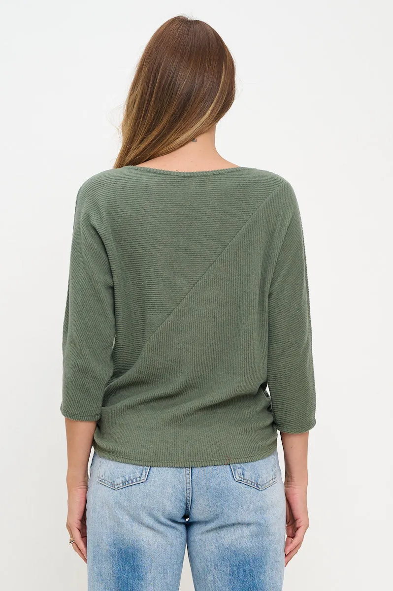 TEXTURED BELLA RIB BRUSHED FUNNEL NECK DOLMAN TOP