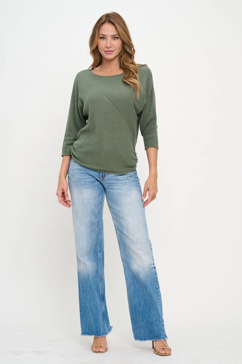TEXTURED BELLA RIB BRUSHED FUNNEL NECK DOLMAN TOP