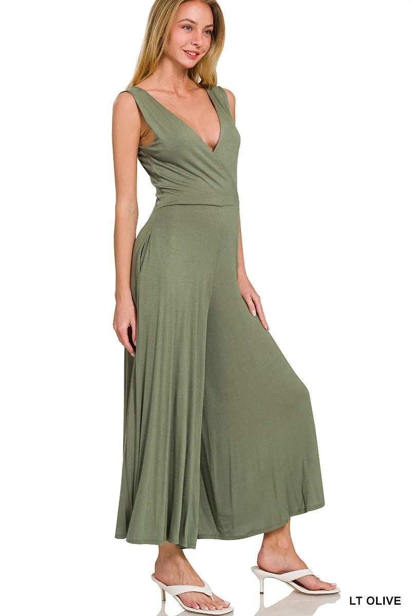 The Wendy Surplice Neckline Sleeveless Jumpsuit - Final Sale**