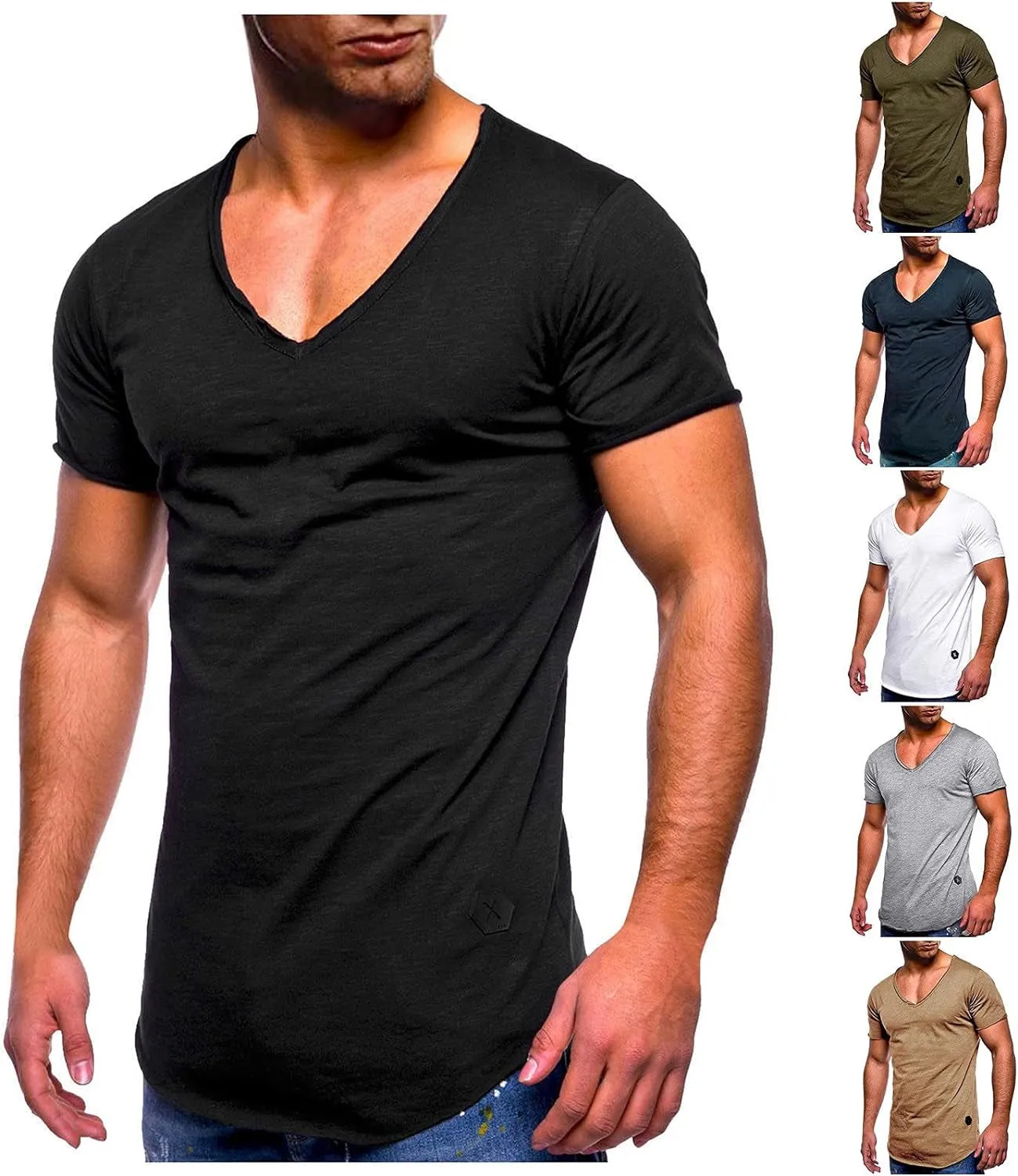 V-Neck Muscle T-Shirts Casual Slim Fit Short Sleeve Bodybuilding Gym Workout Athletic Summer Shirts Tops