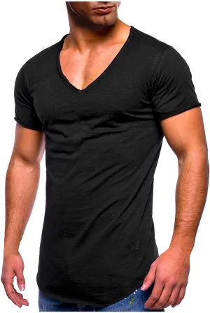 V-Neck Muscle T-Shirts Casual Slim Fit Short Sleeve Bodybuilding Gym Workout Athletic Summer Shirts Tops
