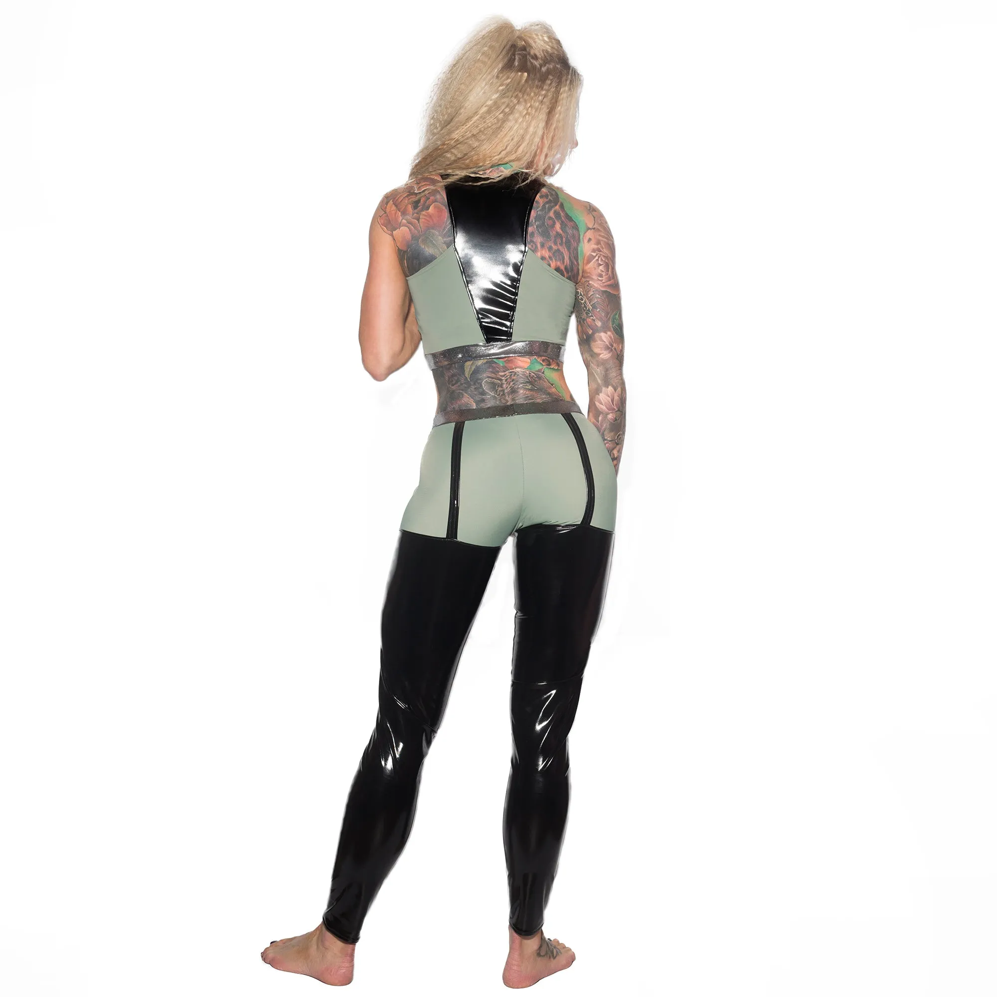 Valencia Eco Grip Suspender Leggings - Wetlook Grip / Olive