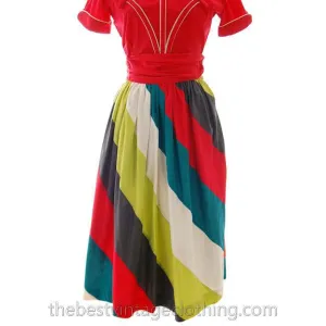 Vintage Cotton Skirt Awning Stripes Junior House 1940s Small