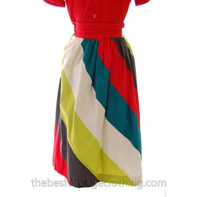 Vintage Cotton Skirt Awning Stripes Junior House 1940s Small