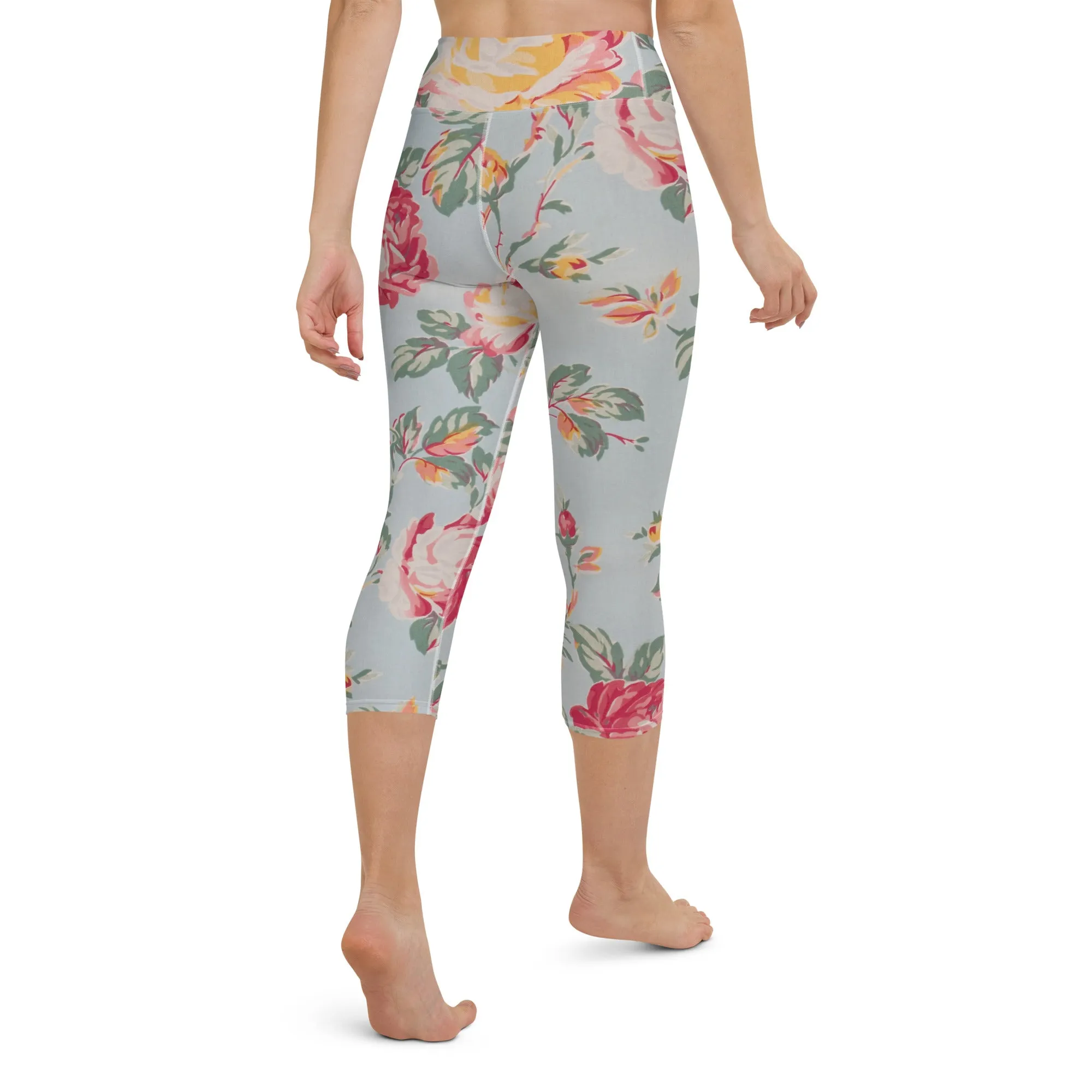 Vintage floral print yoga capri leggings