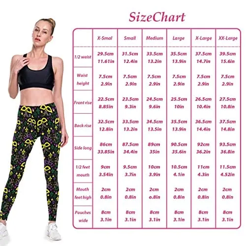 visesunny High Waist Yoga Pants with Pockets Mardi Gras Mask Feather Heart Confetti French Lily Tummy Control Workout Running Yoga Leggings for Women
