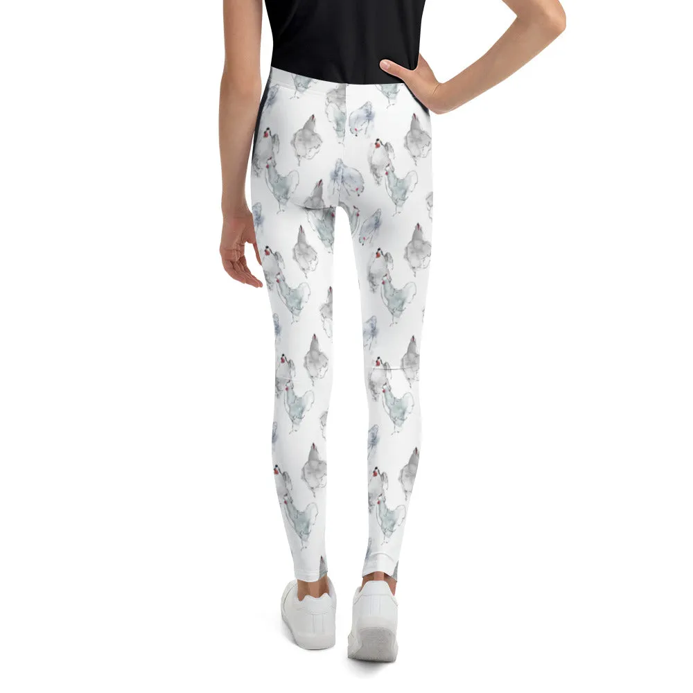 Watercolor Hens Youth Leggings