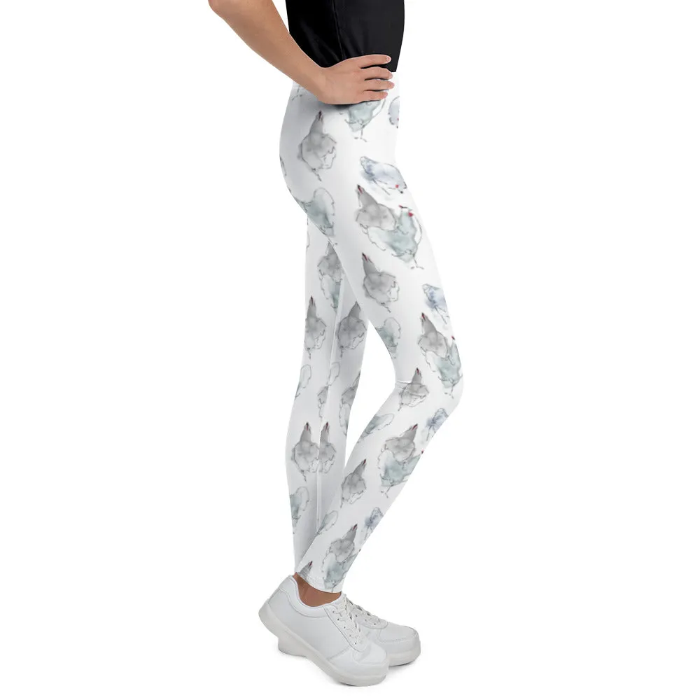 Watercolor Hens Youth Leggings
