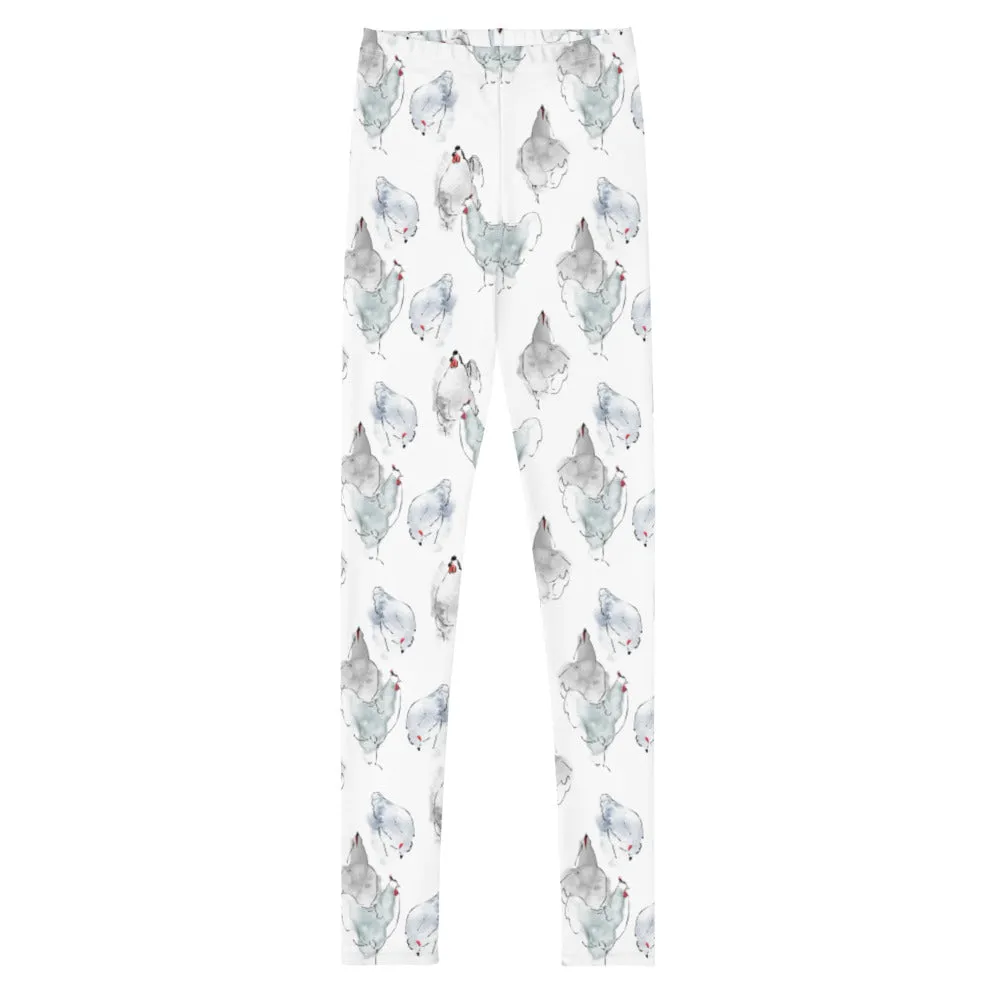 Watercolor Hens Youth Leggings