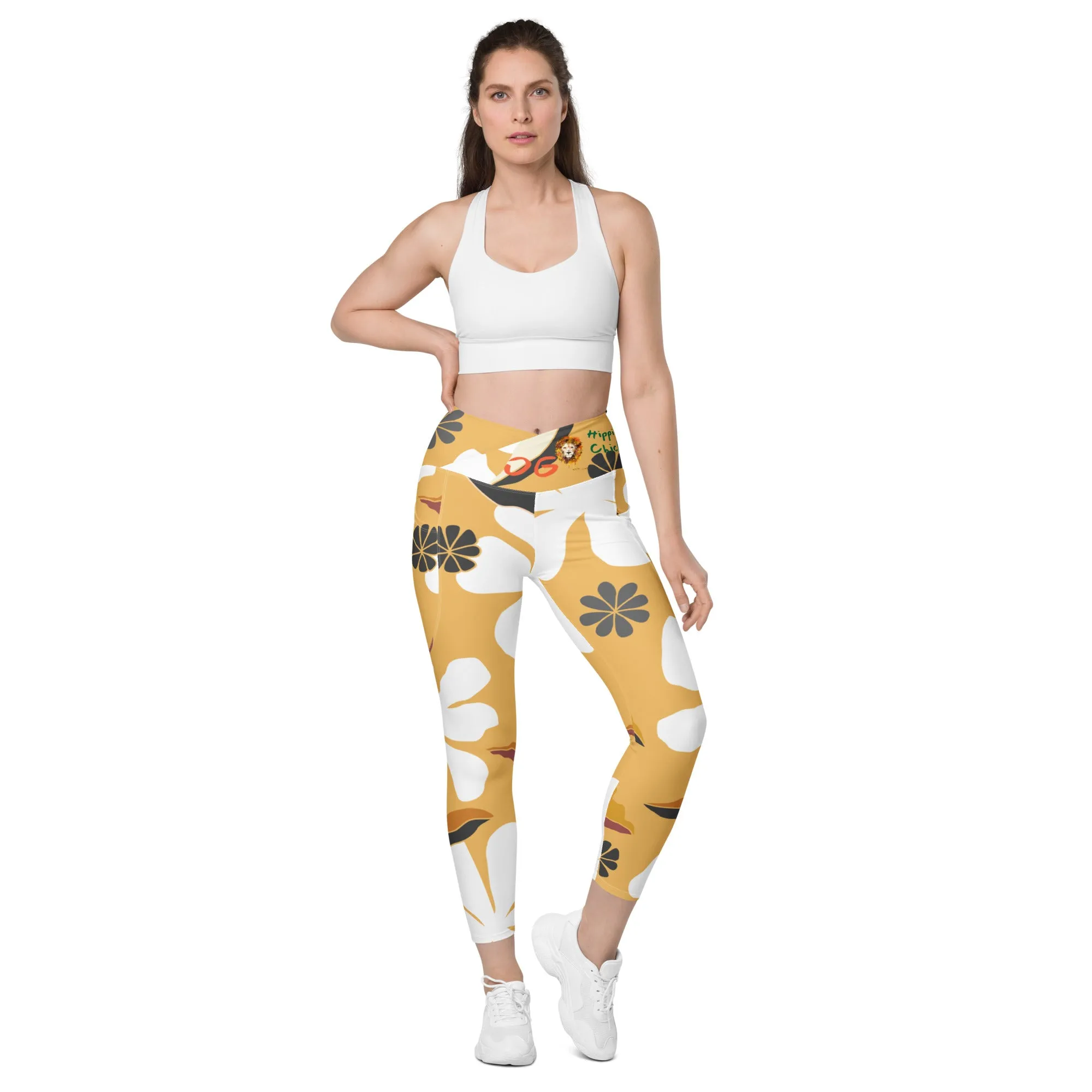 White Flowers Crossover Leggings