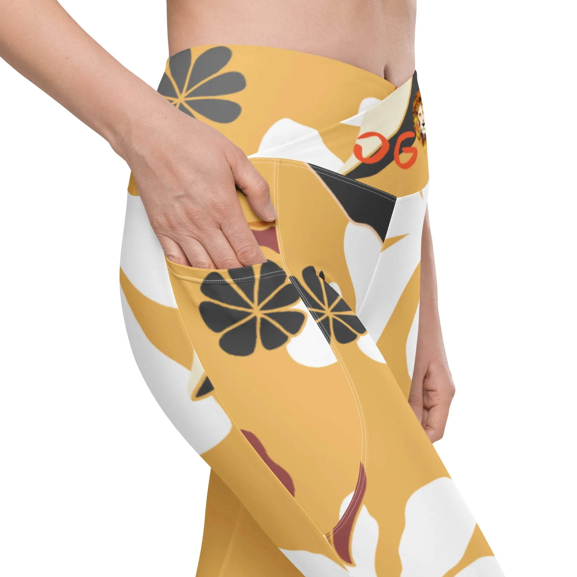 White Flowers Crossover Leggings