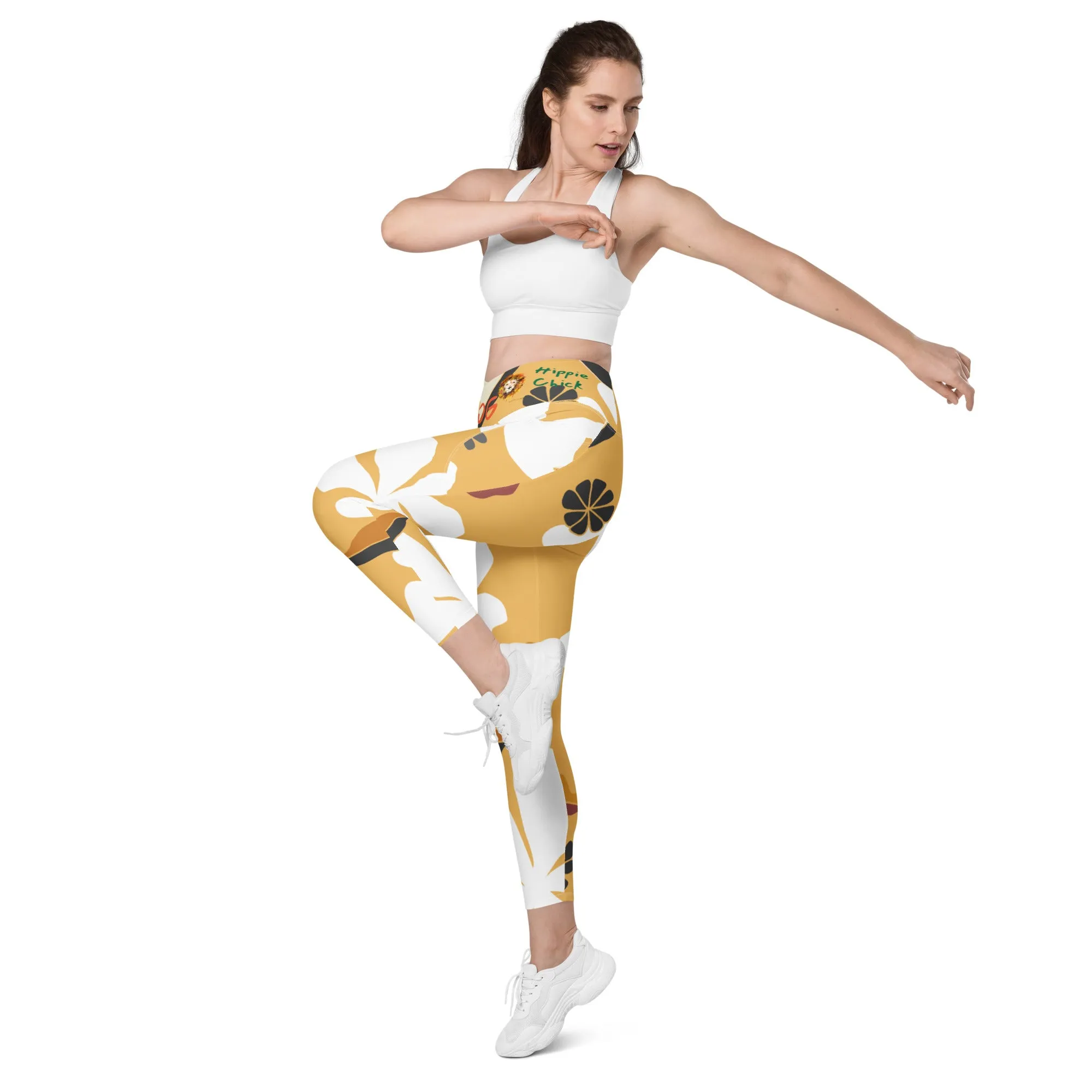 White Flowers Crossover Leggings