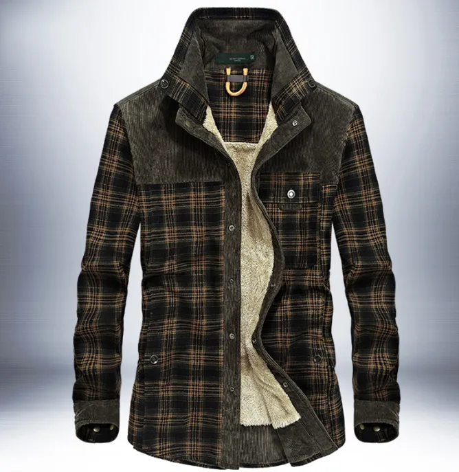 Winter Men's Thicken Warm Fleece Coats, Pure Cotton Plaid Jacket Military Style Fancy Clothing