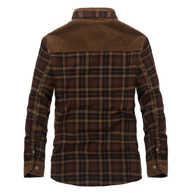 Winter Men's Thicken Warm Fleece Coats, Pure Cotton Plaid Jacket Military Style Fancy Clothing