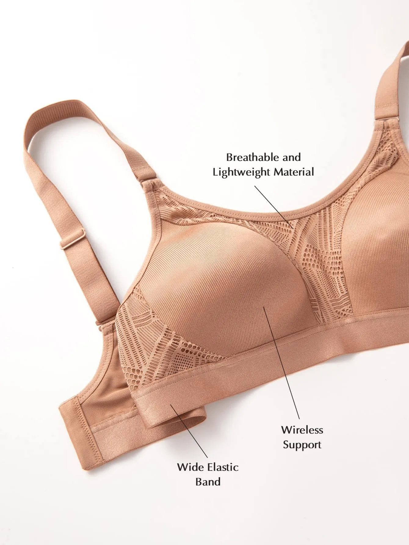 Wireless Full Coverage Workout Bra No Padded Plus Size Cross Back Exercise Sports Bra Milk Coffee